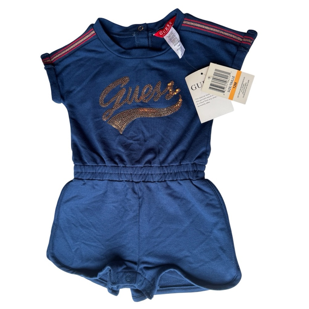 Guess Girls Carla Active Romper Blue with Gold Sequined Logo size 12M